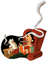 Cigar-smoking cat and woman