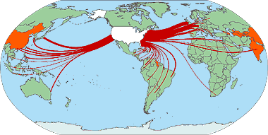 Map of phone traffic from the U.S.
