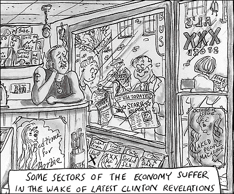 president clinton, starr report, monica lewinsky,  cartoon
